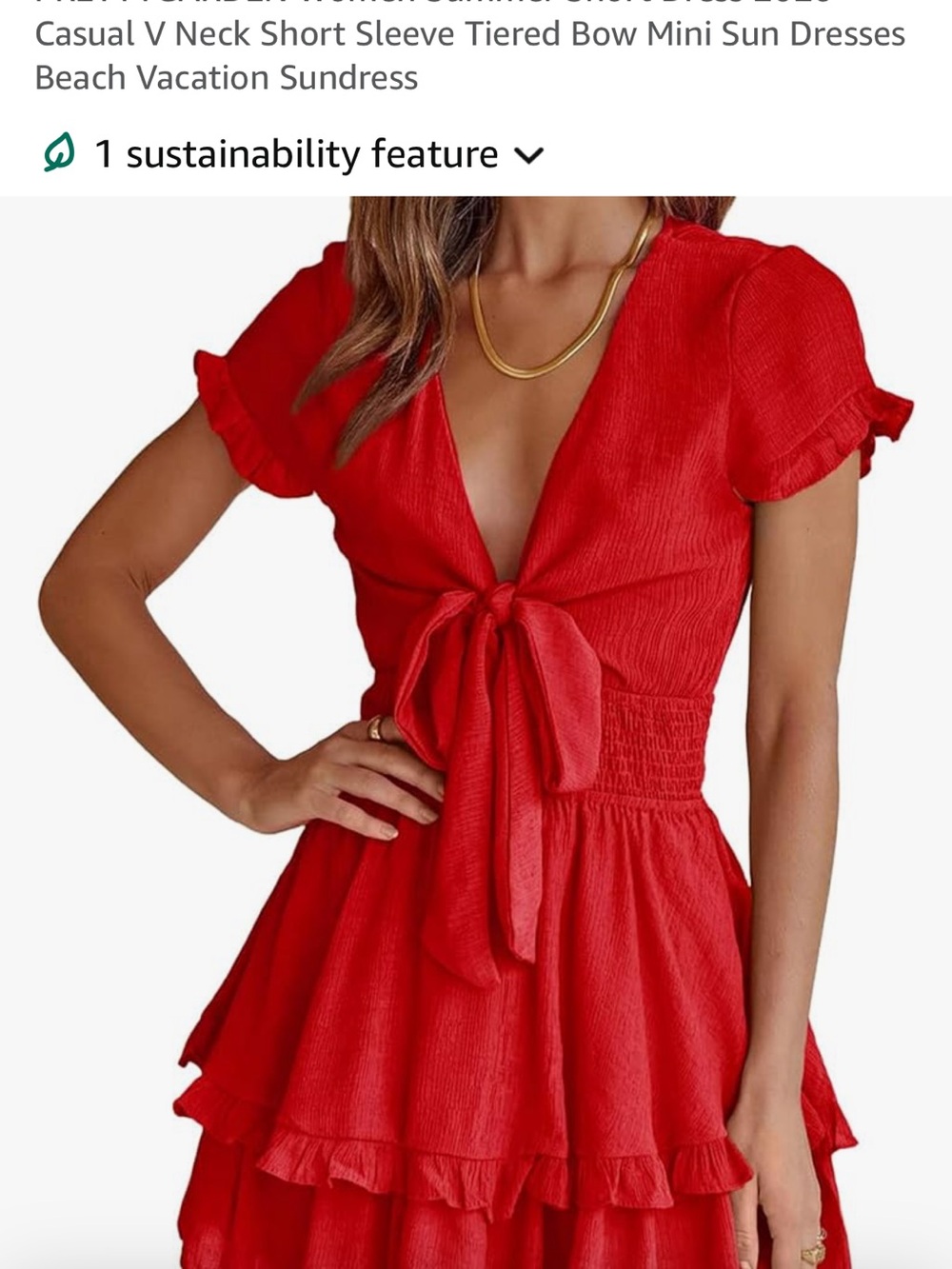 Women's Red Tie-Front Tiered Mini Dress
